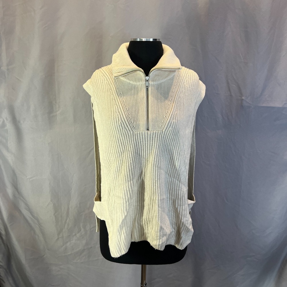 Cos Half Zip Vest Womens One Size Beige Wool Open Side Ribbed Knitted Pullover